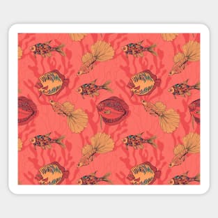 Fishes on living coral background Sticker